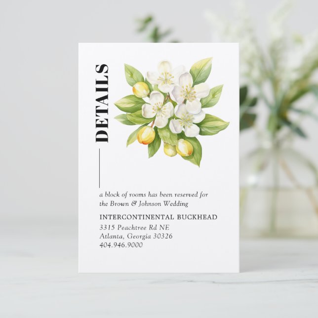 Lemon & Magnolia Floral Yellow Citrus Wedding  Enclosure Card (Standing Front)