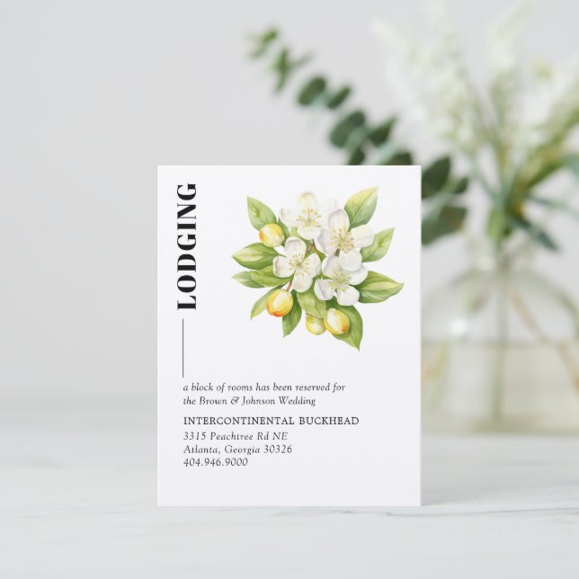 Lemon & Magnolia Floral Yellow Citrus Wedding Enclosure Card (Standing Front)
