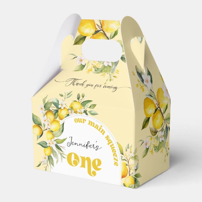 Lemon Main squeeze 1st birthday party Favour Box (Front Side)