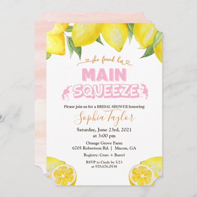 Lemon Main Squeeze Bridal Shower Invitation (Front/Back)