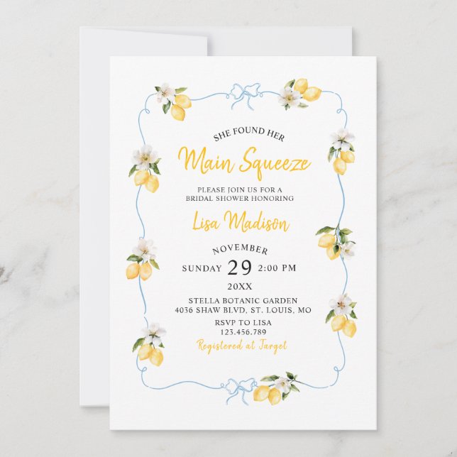 Lemon main squeeze Bridal shower invitation (Front)