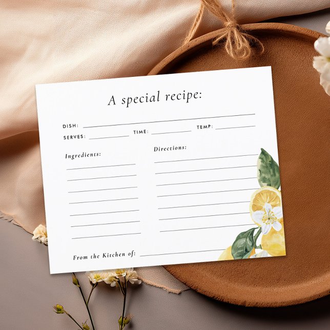 Lemon Main Squeeze Bridal Shower Recipe Card (Creator Uploaded)