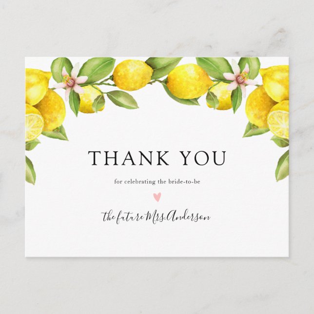 Lemon Main Squeeze Bridal Shower Thank You Postcard (Front)