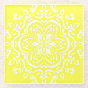 Lemon Mandala Glass Coaster