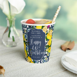 Lemon Mediterranean 60th Birthday Navy Paper Cups