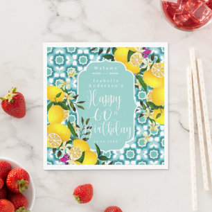Lemon Mediterranean 60th Birthday Ocean Blue Napkin