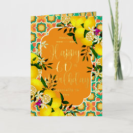 Lemon Mediterranean 60th Birthday Orange Foil Greeting Card