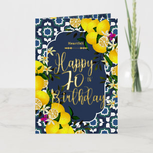 Lemon Mediterranean 70th Birthday Navy Foil Greeting Card