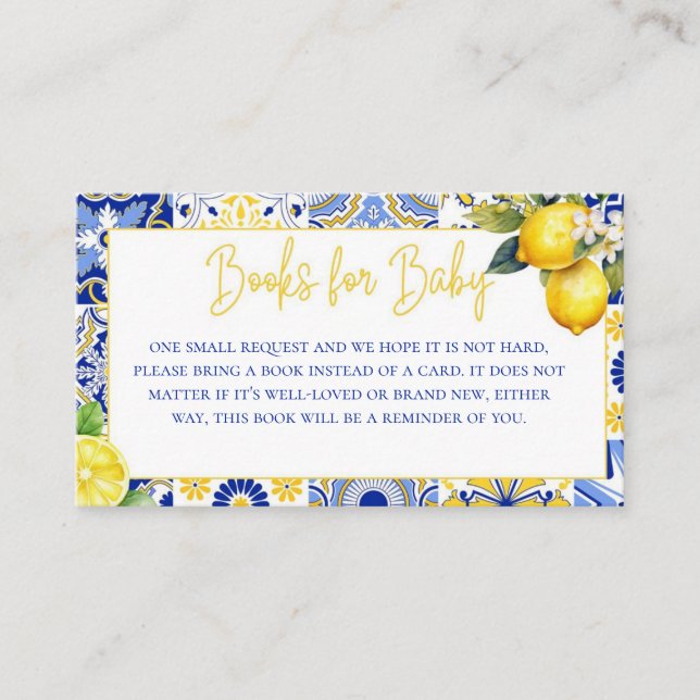 Lemon Mediterranean Baby Shower Book Request Enclosure Card (Front)