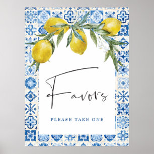 Lemon Mediterranean Blue Tile Favours Poster