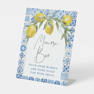 Lemon Mediterranean Blue Tile Mimosa Bar Sign