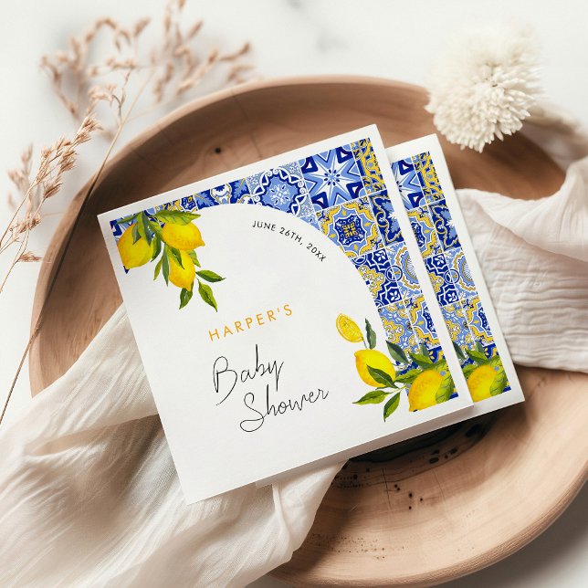 Lemon Mediterranean Boho Arch Baby Shower Napkin (Creator Uploaded)
