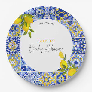 Lemon Mediterranean Boho Arch Baby Shower Paper Plate
