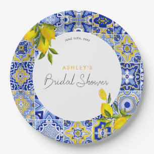 Lemon Mediterranean Boho Arch Bridal Shower Paper Plate