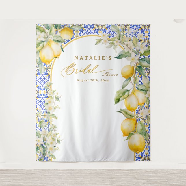 Lemon Mediterranean Bridal Shower Backdrop Photo Tapestry (Front)
