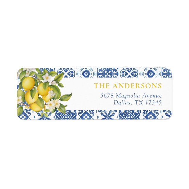 Lemon Mediterranean Bridal Shower Return Address Label (Front)