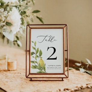 Lemon Mediterranean Calligraphy Wedding 2 Table Number