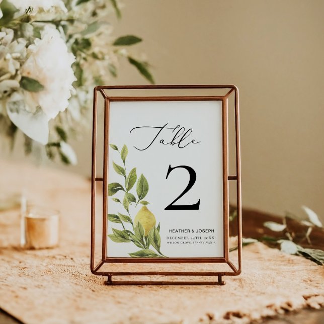 Lemon Mediterranean Calligraphy Wedding 2 Table Number (Creator Uploaded)