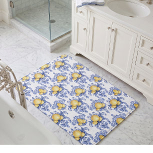 Lemon Mediterranean Citrus Pattern Bath Mat