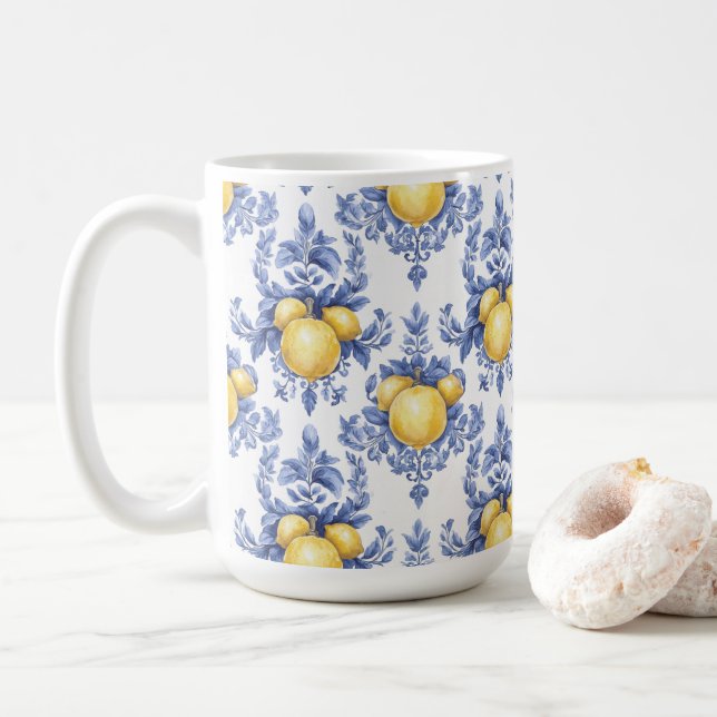 Lemon Mediterranean Citrus Pattern  Coffee Mug (With Donut)