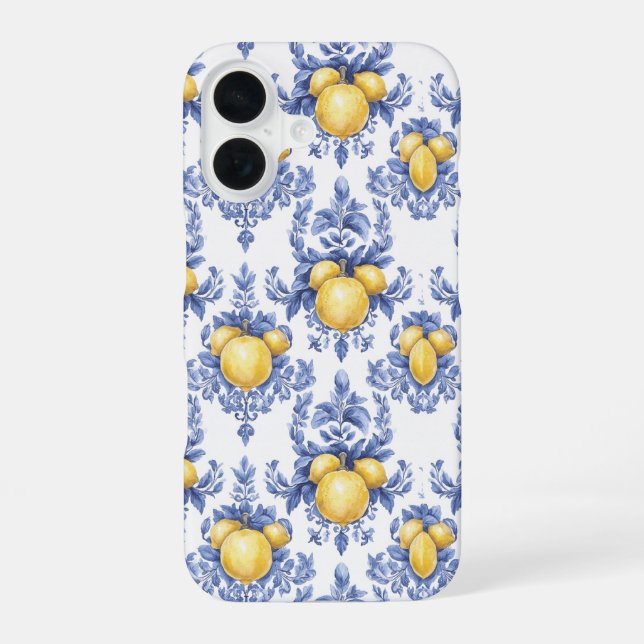 Lemon Mediterranean Citrus Pattern  iPhone 16 Case (Back)