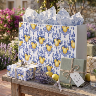 Lemon Mediterranean Citrus Pattern Large Gift Bag