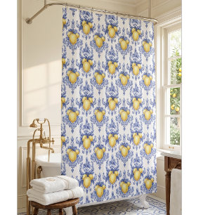 Lemon Mediterranean Citrus Pattern Shower Curtain