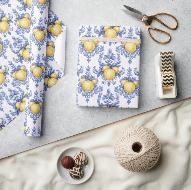 Lemon Mediterranean Citrus Pattern  Wrapping Paper (Crafts)