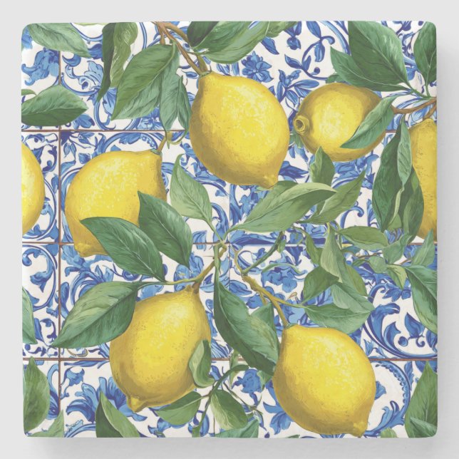 Lemon Mediterranean Decorative Stone Coaster (Front)