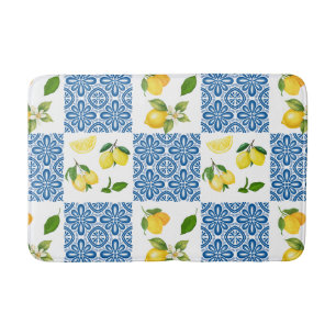 Lemon Mediterranean French Country Tile Pattern Bath Mat