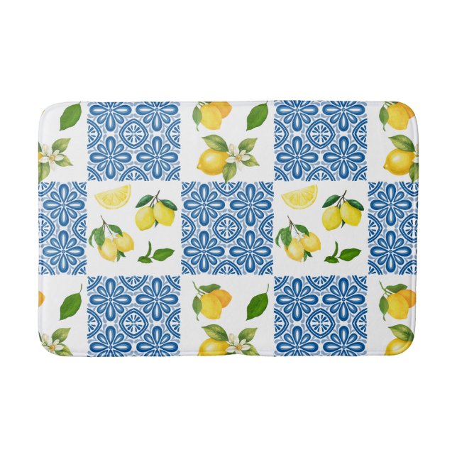 Lemon Mediterranean French Country Tile Pattern Bath Mat (Front)