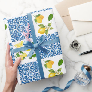 Lemon Mediterranean French Country Tile Pattern Wrapping Paper