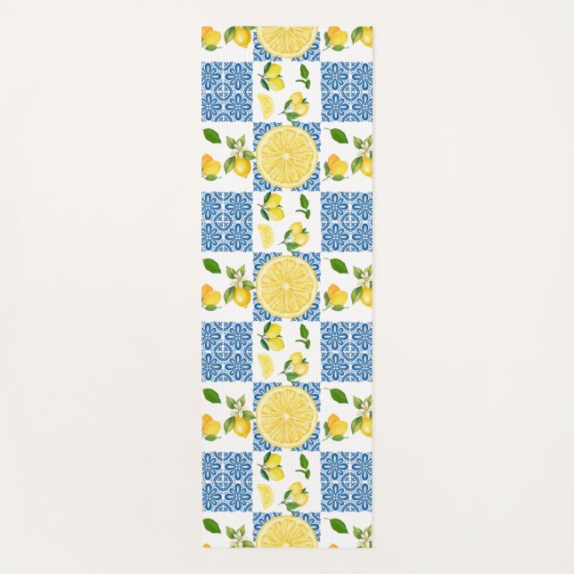 Lemon Mediterranean French Country Tile Pattern Yoga Mat (Front)