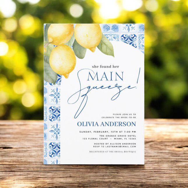 Lemon Mediterranean Main Squeeze Bridal Shower Invitation (Creator Uploaded)