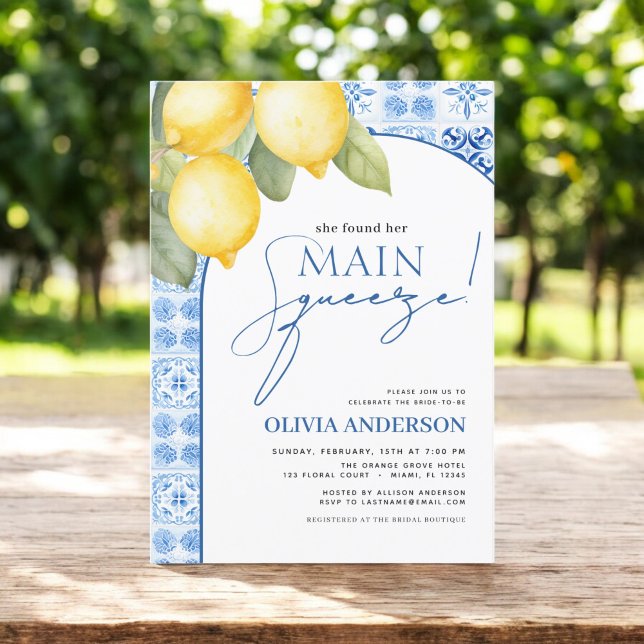 Lemon Mediterranean Main Squeeze Bridal Shower Invitation (Creator Uploaded)