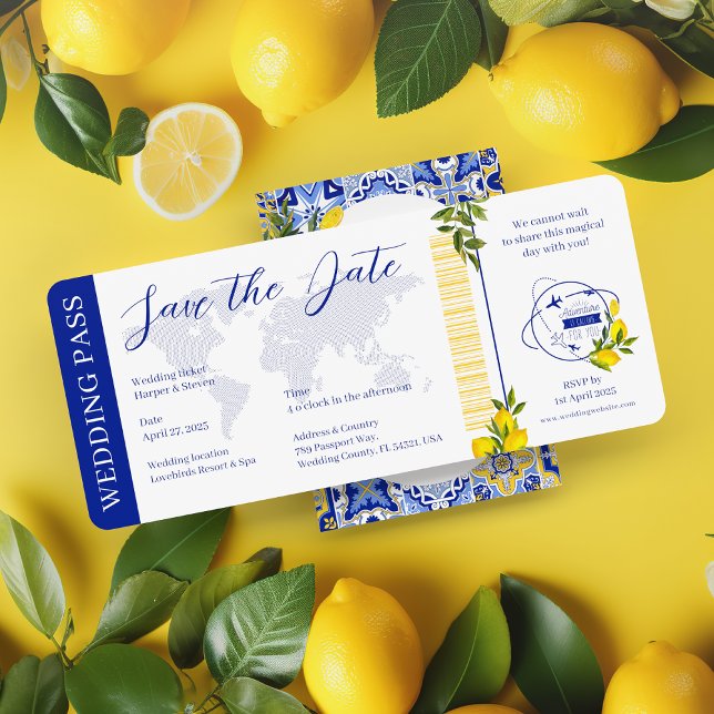 Lemon Mediterranean Passport Ticket Pass Wedding  Invitation (Creator Uploaded)