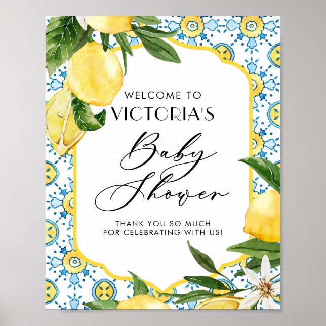 Lemon Mediterranean Summer Baby Shower Welcome Poster (Front)