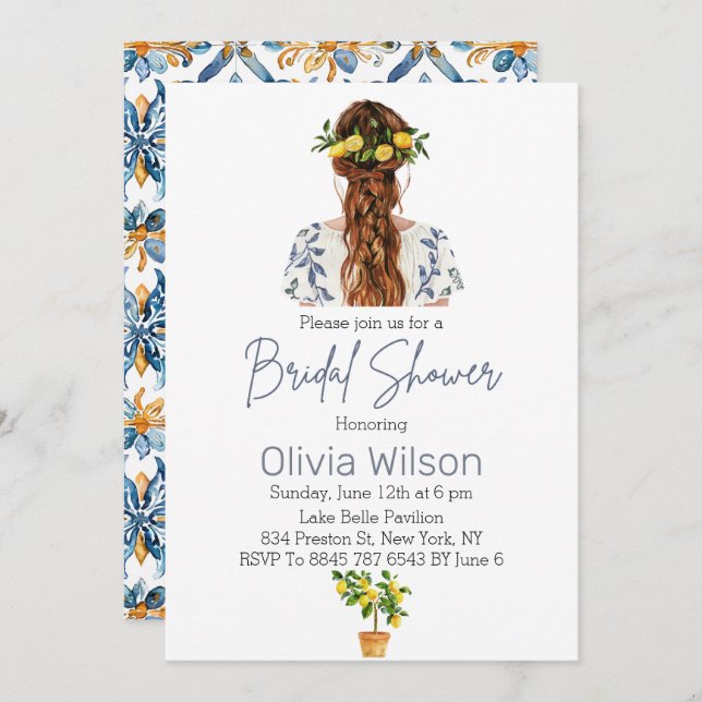 Lemon Mediterranean Summer Bridal Shower  Holiday Card (Front/Back)