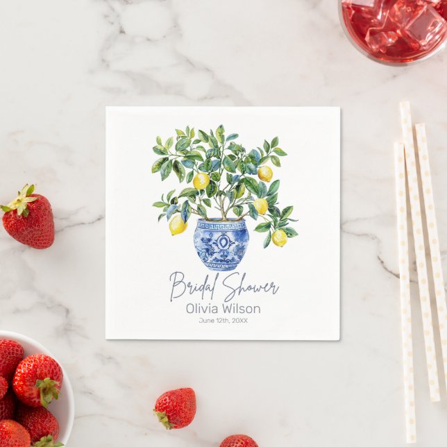 Lemon Mediterranean Summer Bridal Shower  Napkin (Insitu)