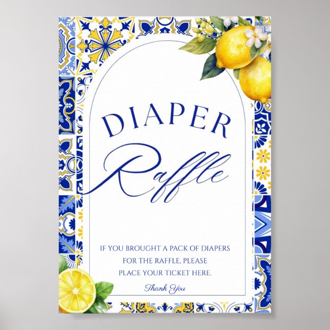 Lemon Mediterranean Summer Citrus Diaper Raffle  Poster (Front)