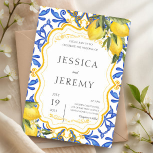 Lemon Mediterranean Summer Majolica Tiles Wedding Invitation