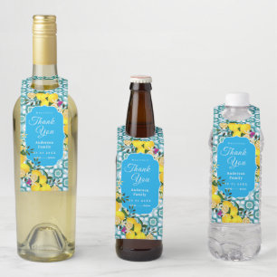 Lemon Mediterranean Tiles Blue Bottle Tag