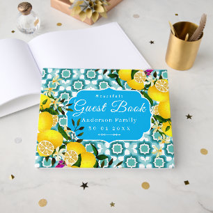 Lemon Mediterranean Tiles Blue Guest Book