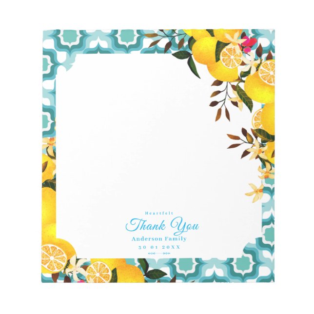 Lemon Mediterranean Tiles Blue Notepad (Front)
