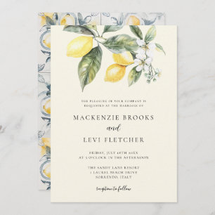 Lemon Mediterranean Tiles Butter Yellow Wedding Invitation