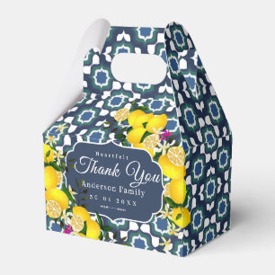 Lemon Mediterranean Tiles  Navy Blue White Favour Box