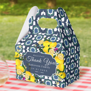 Lemon Mediterranean Tiles Navy Blue White Favour Box