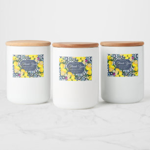 Lemon Mediterranean Tiles  Navy Blue White Food Label
