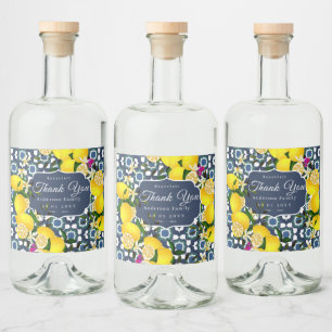 Lemon Mediterranean Tiles  Navy Blue White Liquor Bottle Label