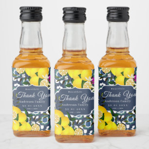 Lemon Mediterranean Tiles  Navy Blue White Liquor Bottle Label